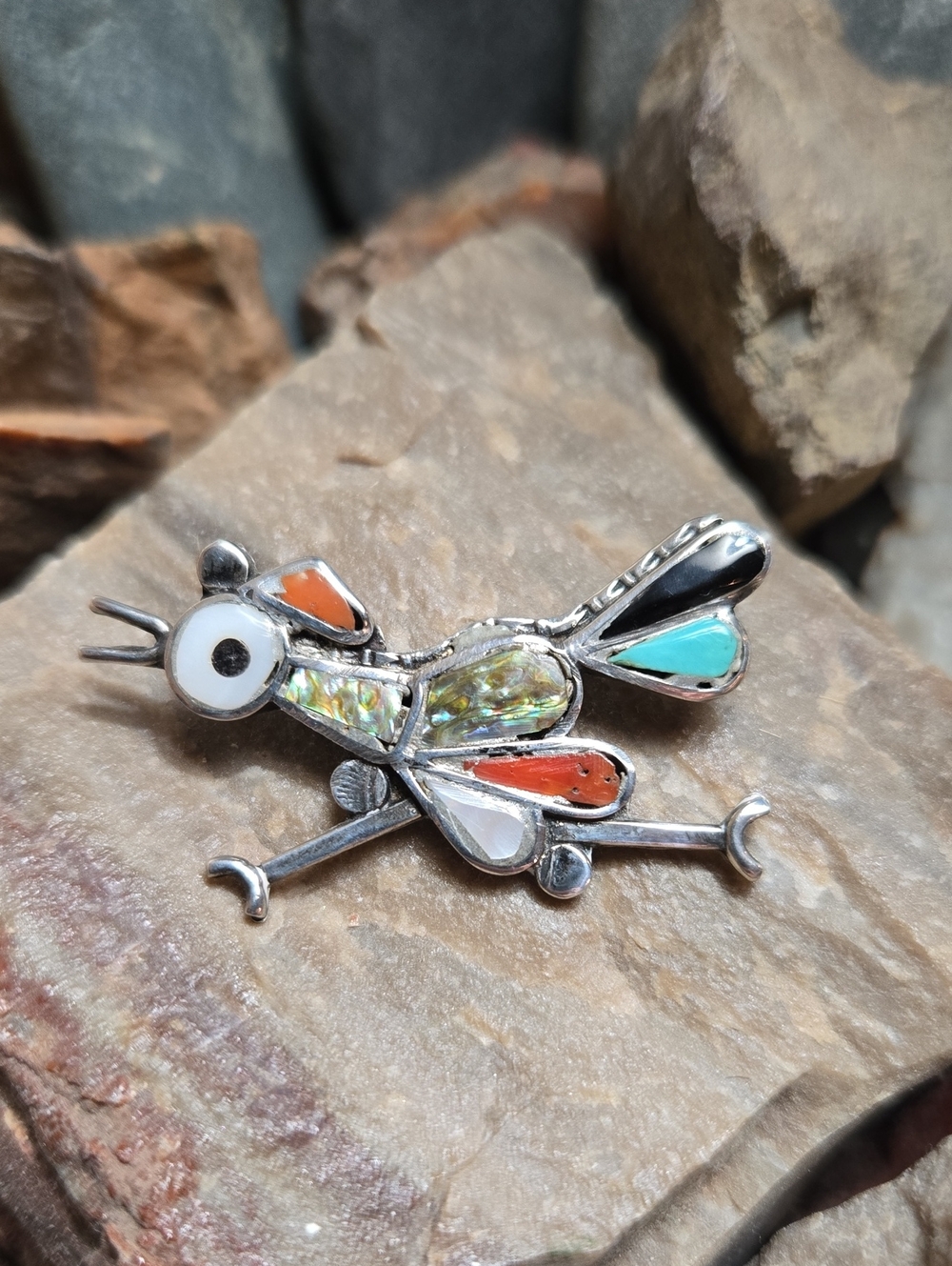VTG Zuni Sterling Silver Roadrunner Brooch
